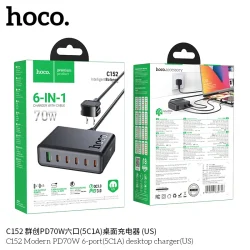 Củ Sạc PD70W Hoco C152 Modern 6 cổng (US)