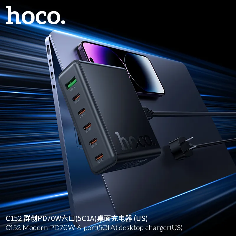 Củ Sạc PD70W Hoco C152 Modern 6 cổng (US) thiết kế hiện đại, nhỏ gọn cho đa thiết bị