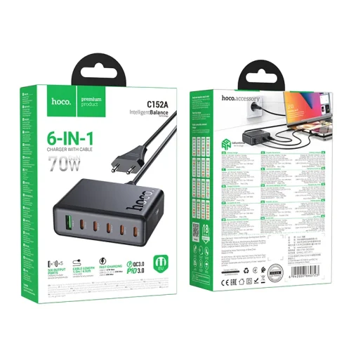 Củ Sạc PD70W Hoco C152A Modern 6 cổng (5C1A) bàn (EU)