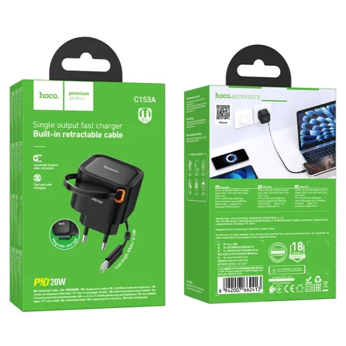Củ Sạc PD20W Hoco C153A Changer có dây kéo (EU)