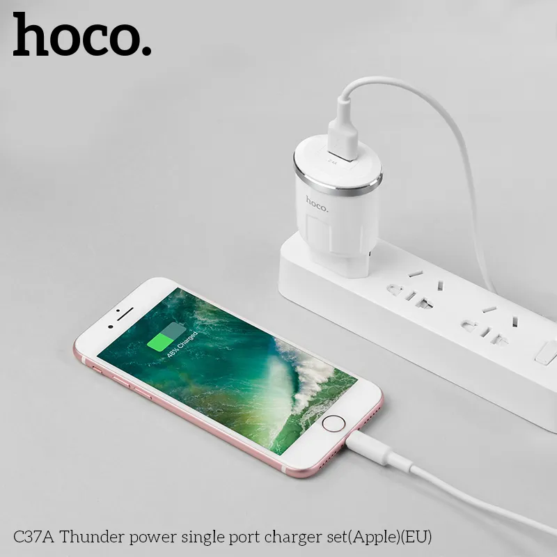 Bộ Sạc Kèm Dây iP Hoco C37A Thunder power (EU) thiết kế hiện đại, vỏ hợp kim nhôm chống trầy