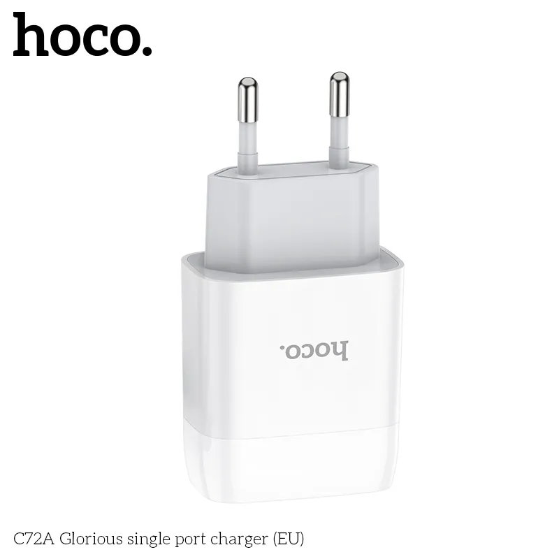 Củ Sạc Hoco C72A Glorious (EU) thiết kế nhỏ gọn phù hợp mọi thiết bị sạc nhanh