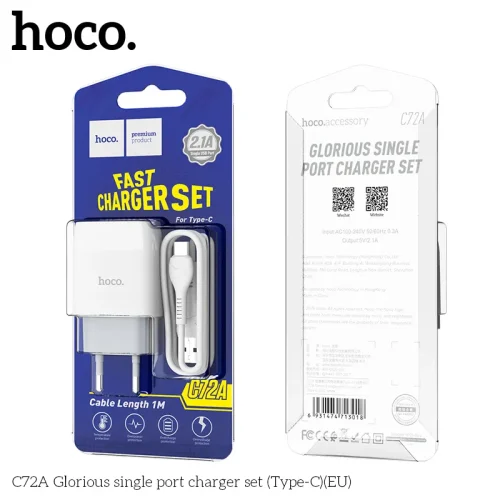 Bộ Sạc Kèm Dây Type-C Hoco C72A Glorious (EU)
