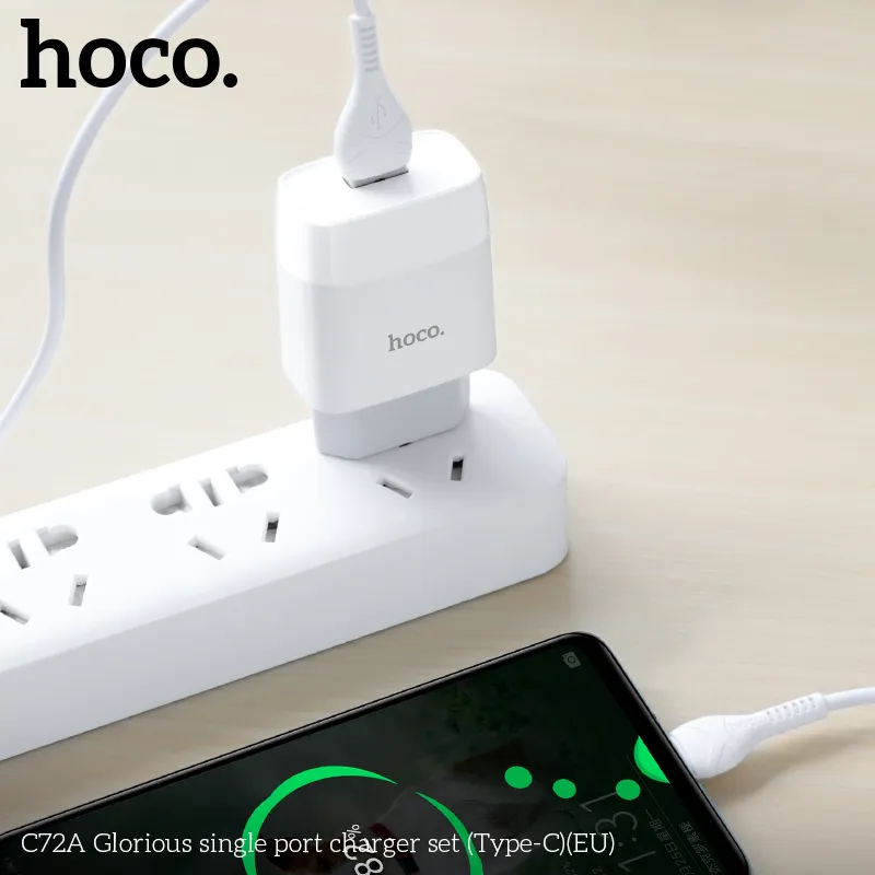 Bộ sạc kèm dây Type-C Hoco C72A Glorious EU thiết kế nhỏ gọn tiện lợi