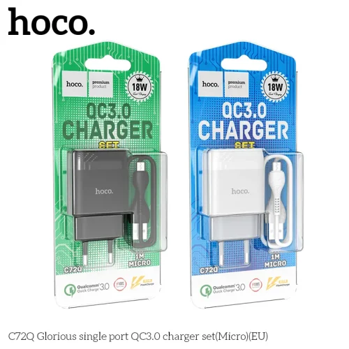 Bộ Sạc Kèm Dây Micro Hoco C72Q Glorious QC3.0 (EU)