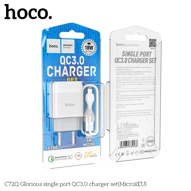 Bộ Sạc Hoco C72Q Glorious QC3.0 nổi bật với kiểu dáng nhỏ gọn, dễ mang theo