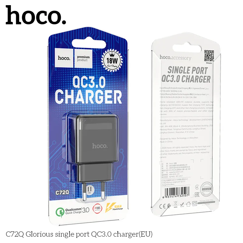 Thiết kế củ sạc Hoco C72Q Glorious EU chất liệu ABS + PC chống cháy bền bỉ