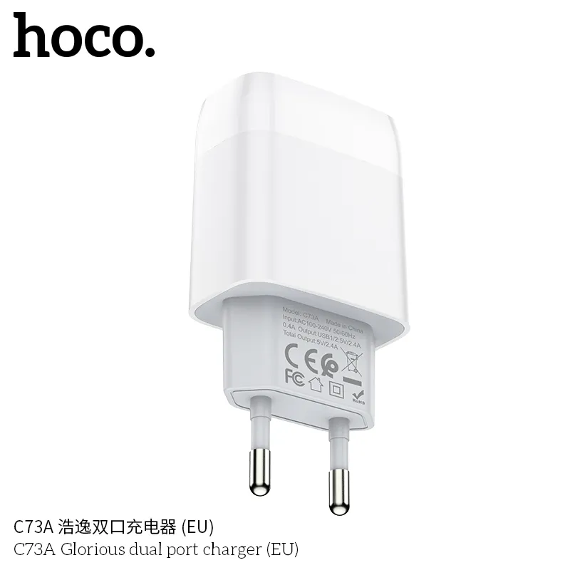 Củ Sạc Hoco C73A Glorious với hai cổng USB hiệu năng ổn định