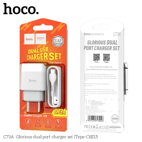 Bộ Sạc Kèm Dây Type-C Hoco C73A Glorious hai cổng (EU)
