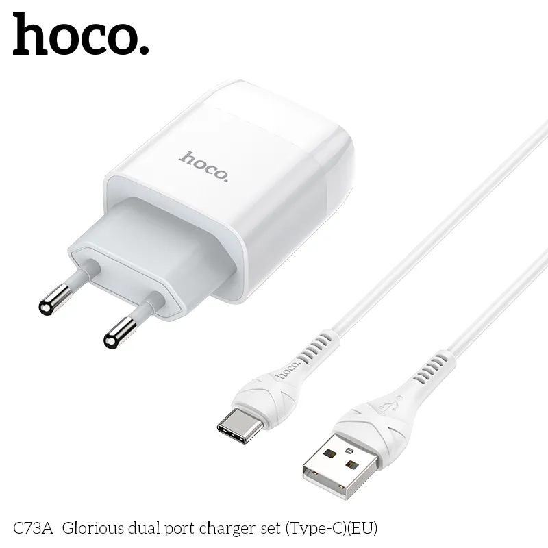 Bộ Sạc Hoco C73A Glorious hai cổng chuẩn EU chất liệu PC chống cháy an toàn