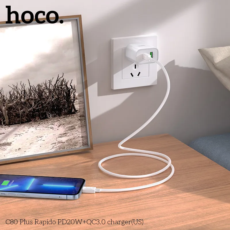 Củ Sạc PD20W+QC3.0 Hoco C80 Rapido (US) thiết kế nhỏ gọn tinh tế