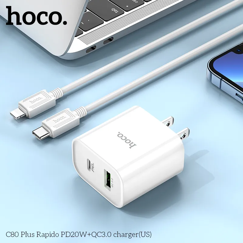 Củ Sạc PD20W+QC3.0 Hoco C80 Rapido (US) chất liệu PC chống cháy bền bỉ