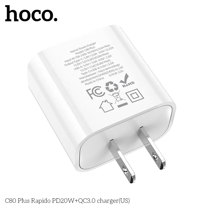 Củ Sạc PD20W+QC3.0 Hoco C80 Rapido (US) công suất sạc nhanh hiệu quả cao