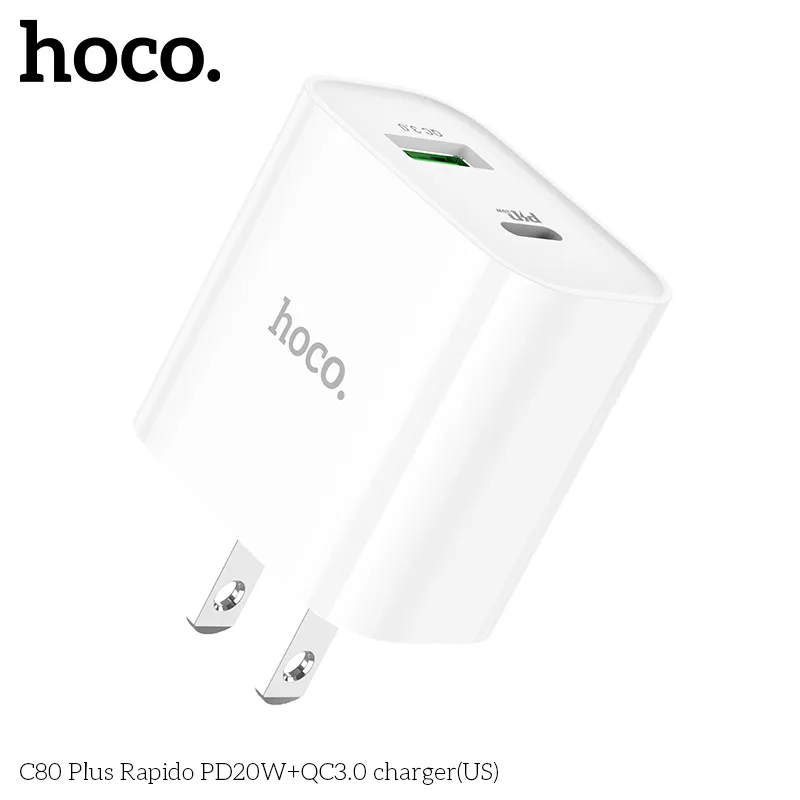Củ Sạc PD20W+QC3.0 Hoco C80 Rapido (US) trải nghiệm sạc an toàn tiện lợi