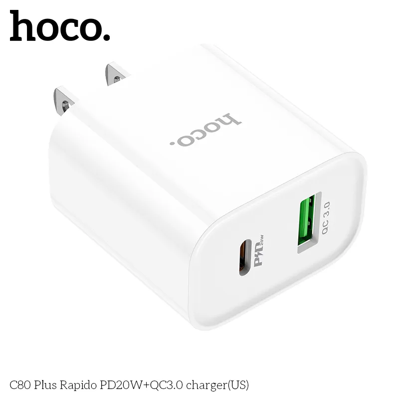 Củ Sạc PD20W+QC3.0 Hoco C80 Rapido (US) thương hiệu Hoco uy tín chính hãng