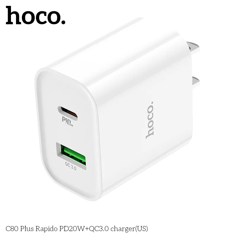 Củ Sạc PD20W+QC3.0 Hoco C80 Rapido (US) hỗ trợ PD3.0 và QC3.0 sạc đa thiết bị