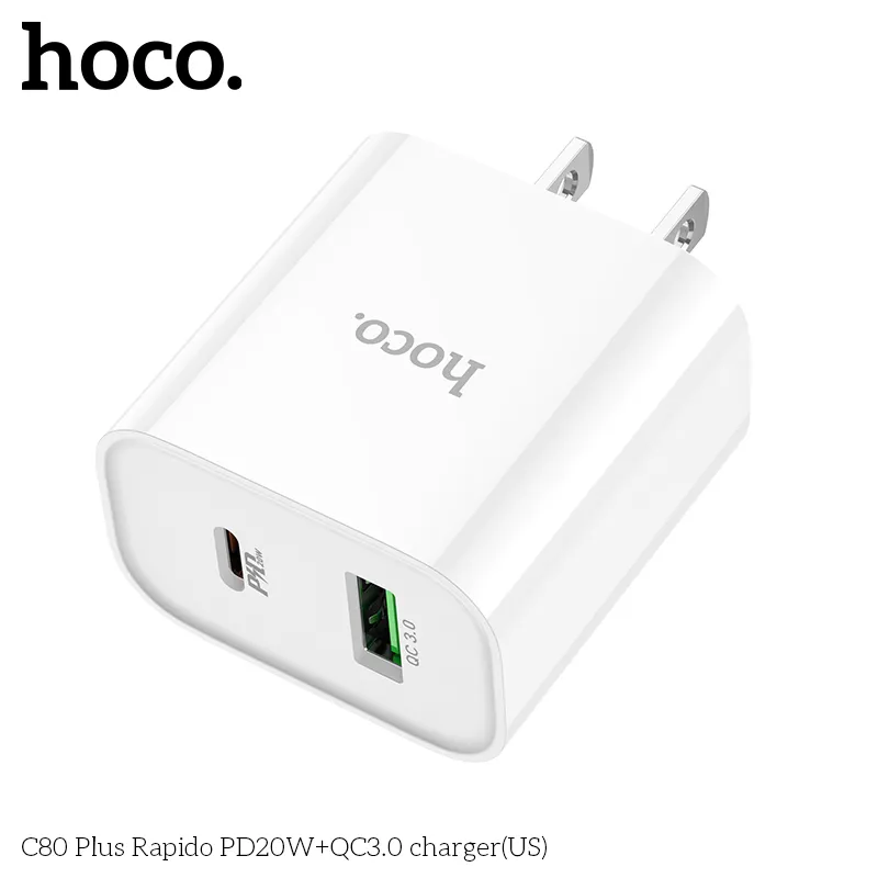 Củ Sạc PD20W+QC3.0 Hoco C80 Rapido (US) đóng gói đầy đủ phụ kiện chuẩn