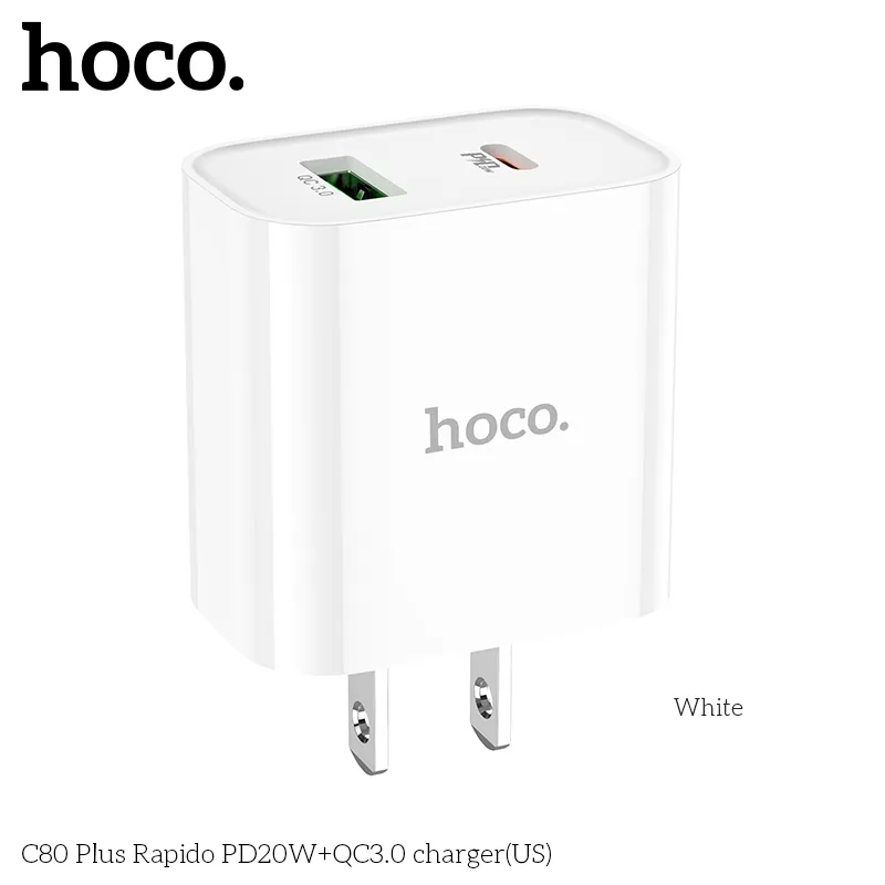 Củ Sạc PD20W+QC3.0 Hoco C80 Rapido (US) kích thước nhỏ nhẹ dễ mang theo
