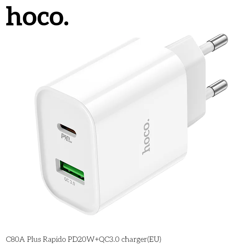 Thiết kế củ sạc Hoco C80A Plus Rapido kiểu dáng EU hiện đại và tiện lợi