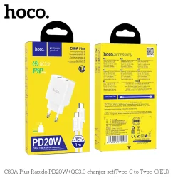 Bộ Sạc Kèm Dây Type-C to Type-C Hoco C80A Plus Rapido PD20W+QC3.0 (EU)