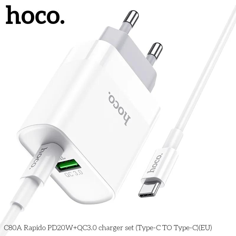 Bộ sạc Type-C to Type-C Hoco C80A Rapido PD20W+QC3.0 thiết kế nhỏ gọn hiệu suất cao