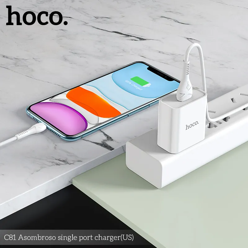 Củ Sạc Hoco C81 Asombroso (US) với thiết kế nhỏ gọn, hiệu suất cao, an toàn cho mọi thiết bị USB