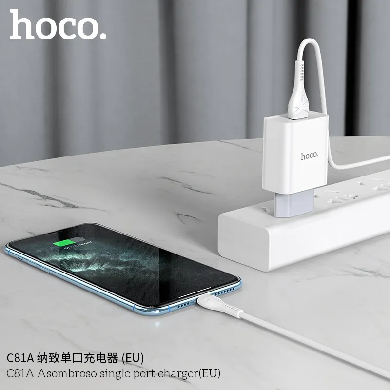 Củ Sạc Hoco C81A Asombroso (EU) thiết kế nhỏ gọn, màu trắng tinh tế phù hợp mọi không gian