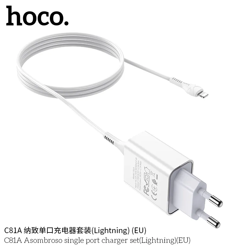 Bộ Sạc Kèm Dây iP Hoco C81A Asombroso EU chất lượng cao, thiết kế nhỏ gọn tiện dụng
