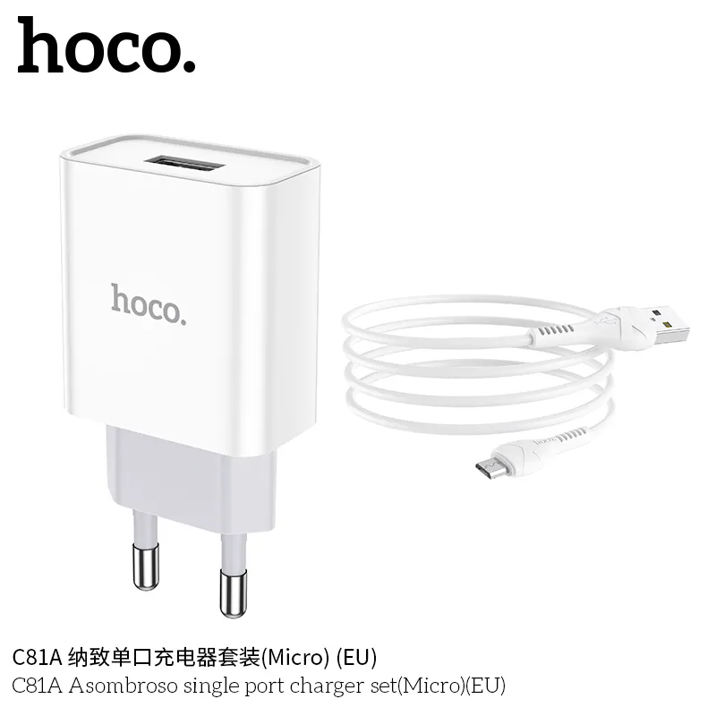 Thiết kế Bộ Sạc Hoco C81A gọn nhẹ, phích cắm EU tiện dụng