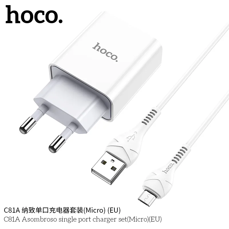 Bộ Sạc Kèm Dây Type-C Hoco C81A Asombroso thiết kế nhỏ gọn bền bỉ phù hợp mọi thiết bị