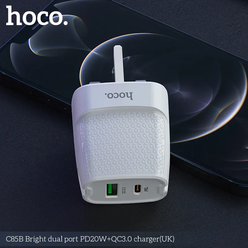 Củ Sạc PD20W+QC3.0 Hoco C85B Bright dual-port (UK) với kiểu dáng nhỏ gọn sang trọng
