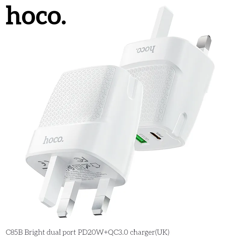 Củ Sạc PD20W+QC3.0 Hoco C85B Bright dual-port (UK) trải nghiệm sạc nhanh ổn định