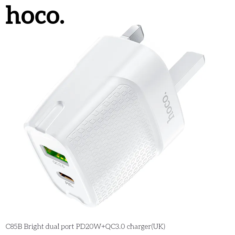 Củ Sạc PD20W+QC3.0 Hoco C85B Bright dual-port (UK) thương hiệu uy tín Hoco chính hãng
