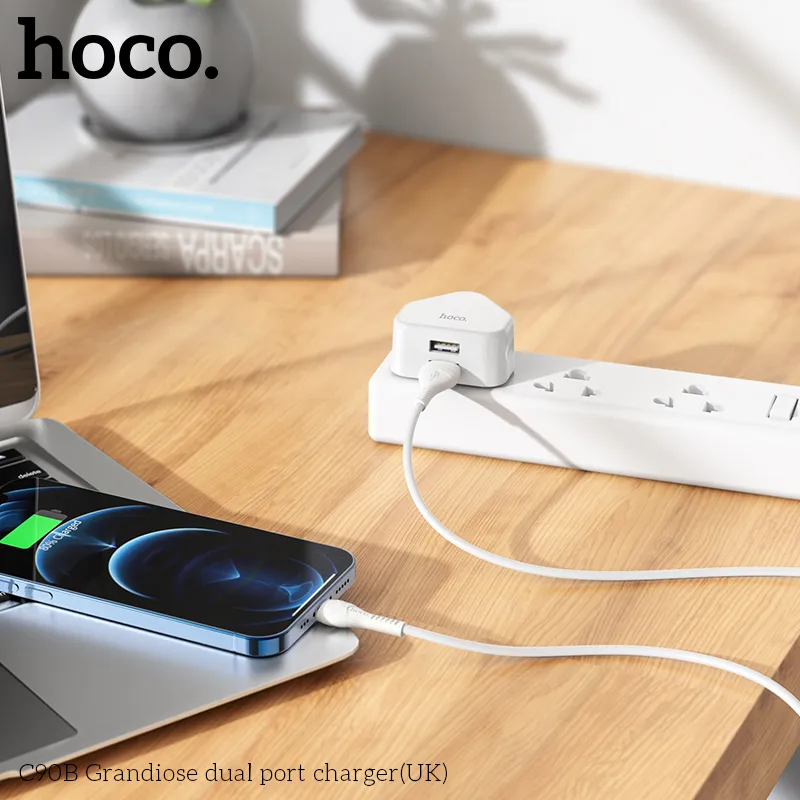 Củ sạc Hoco C90B dual-port chất liệu ABS PC chống cháy an toàn
