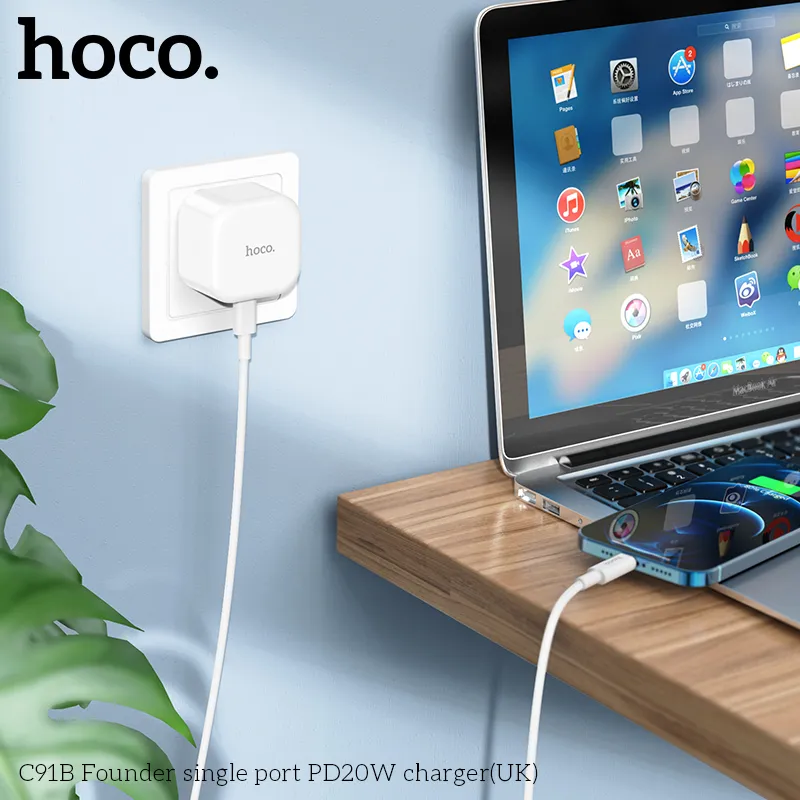 Củ Sạc PD20W Hoco C91B Founder (UK) thiết kế nhỏ gọn, màu trắng sang trọng