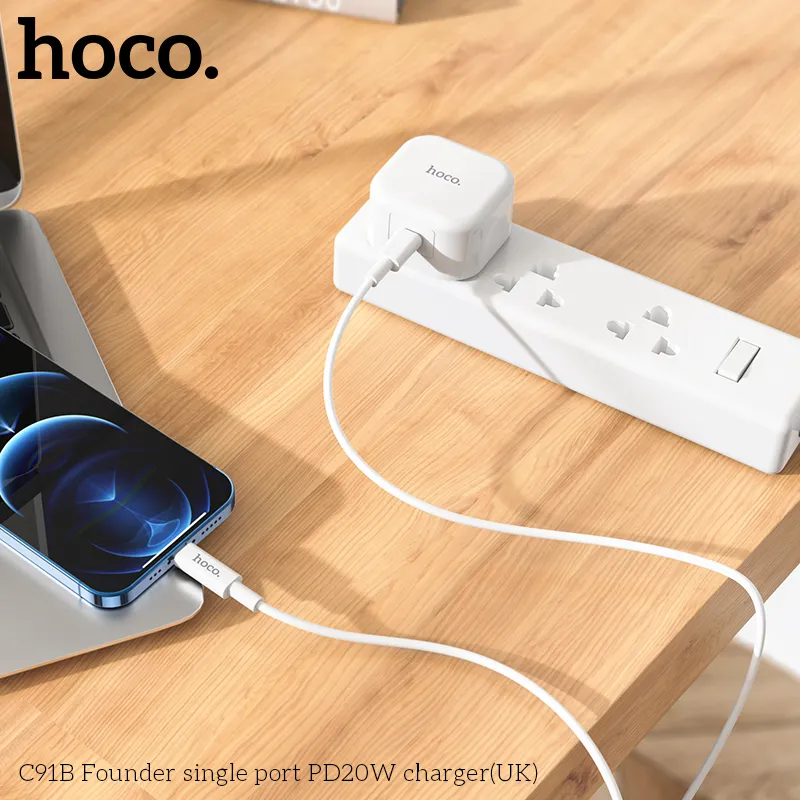 Củ Sạc PD20W Hoco C91B Founder (UK) vỏ PC+ABS chống cháy bền bỉ