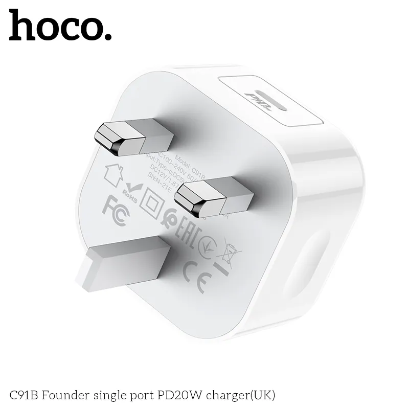 Trải nghiệm sạc nhanh ổn định với Củ Sạc PD20W Hoco C91B Founder (UK)
