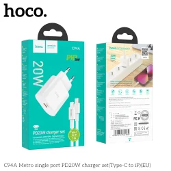 Bộ Sạc Kèm Dây Type-C to iP Hoco C94A Metro PD20W (EU)