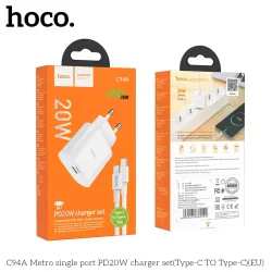 Bộ Sạc Kèm Dây Type-C to Type-C Hoco C94A Metro PD20W (EU)