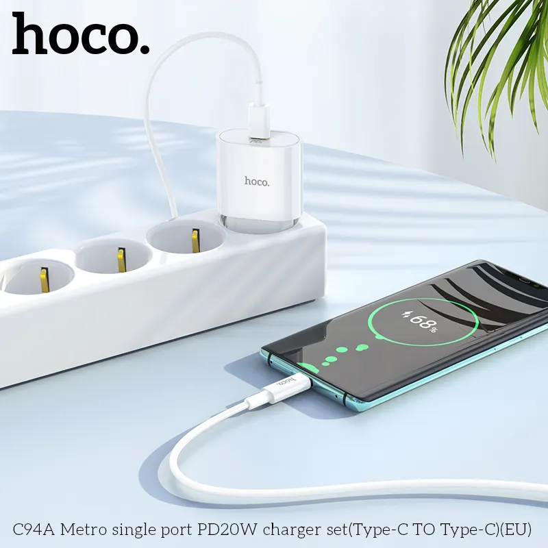 Bộ Sạc Kèm Dây Type-C to Type-C Hoco C94A Metro PD20W (EU) thiết kế gọn nhẹ đa năng