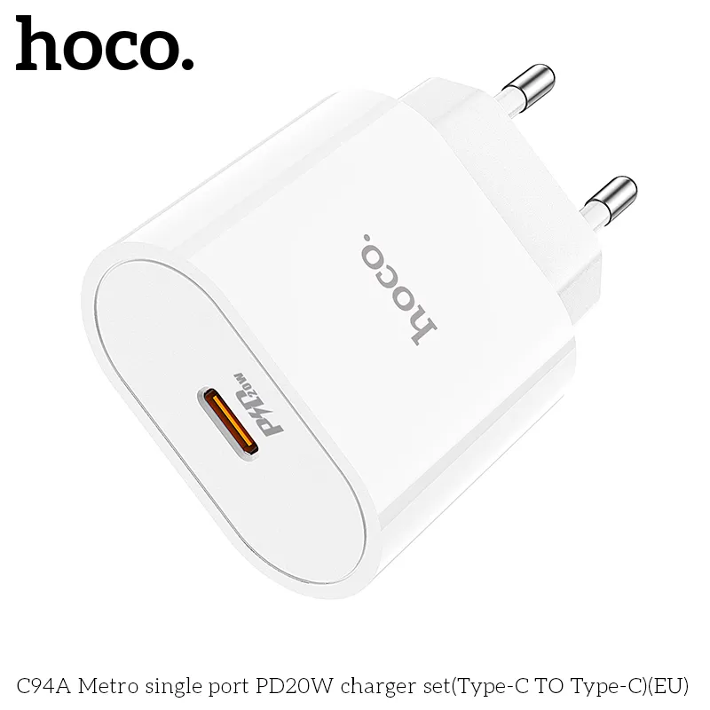Bộ sạc Hoco C94A Metro PD20W kiểu dáng hiện đại màu trắng