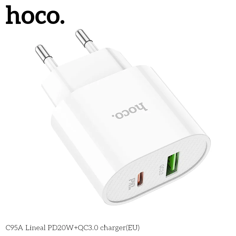 Củ Sạc PD20W+QC3.0 Hoco C95A Lineal phong cách hiện đại, chất liệu PC+ABS chống cháy bền bỉ