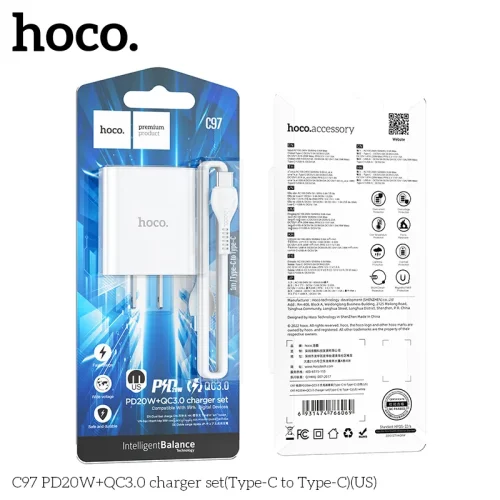 Bộ Sạc Kèm Dây Type-C to Type-C Hoco C97 PD20W+QC3.0 (US)
