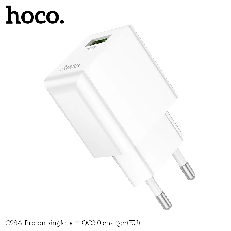 Củ Sạc QC3.0 Hoco C98A Proton (EU) thiết kế nhỏ gọn tiện lợi cho sạc nhanh an toàn