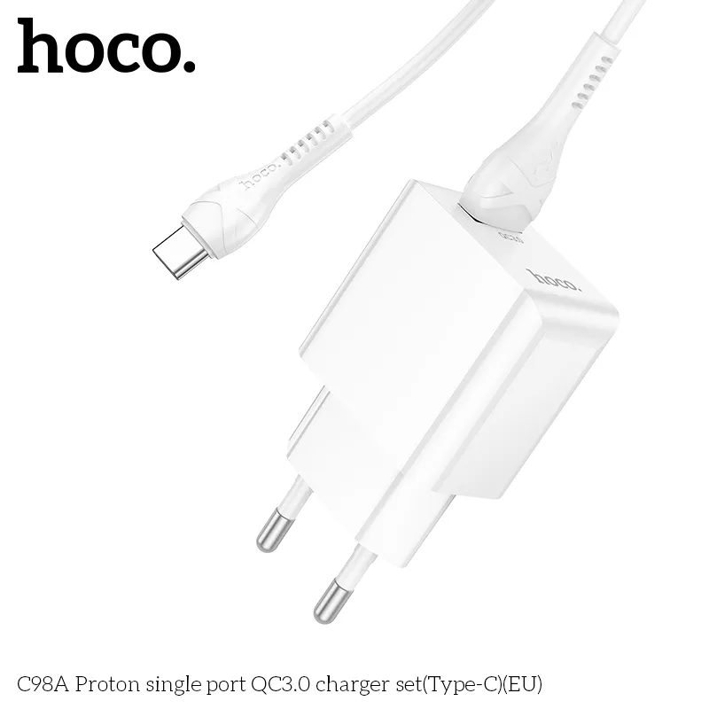 Bộ Sạc Kèm Dây Type-C Hoco C98A Proton QC3.0 (EU) thiết kế nhỏ gọn tiện lợi