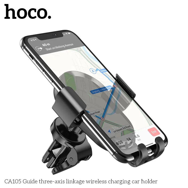 Giá đỡ ô tô sạc không dây Hoco CA105 thiết kế hiện đại, chất liệu PC và silicone bền chắc