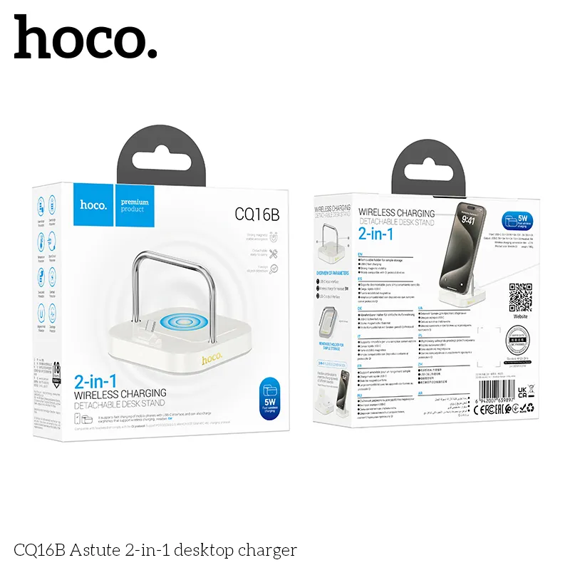 Sạc Không Dây Hoco CQ16B Astute 2-trong-1 Sạc bàn thiết kế hiện đại tiện lợi cho mọi không gian