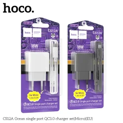 Bộ Sạc Kèm Dây Micro Hoco CS12 Ocean QC3.0 (US)