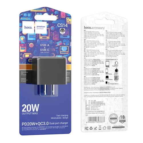 Củ Sạc PD20W+QC3.0 Hoco CS14 Ocean (US)