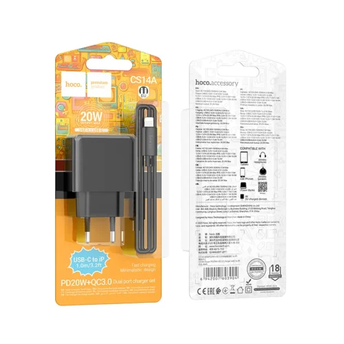 Bộ Sạc Kèm Dây C to iP Hoco CS14A Ocean PD20W+QC3.0 (EU)
